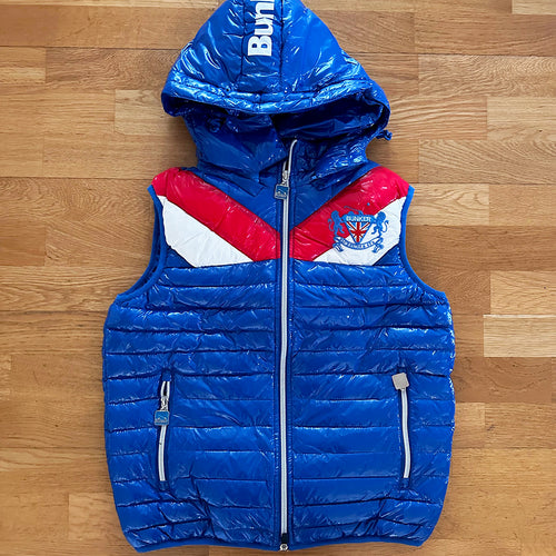 Quilted Polyester Gilet with removable hood - Blue/Red - X-Small (Sample)
