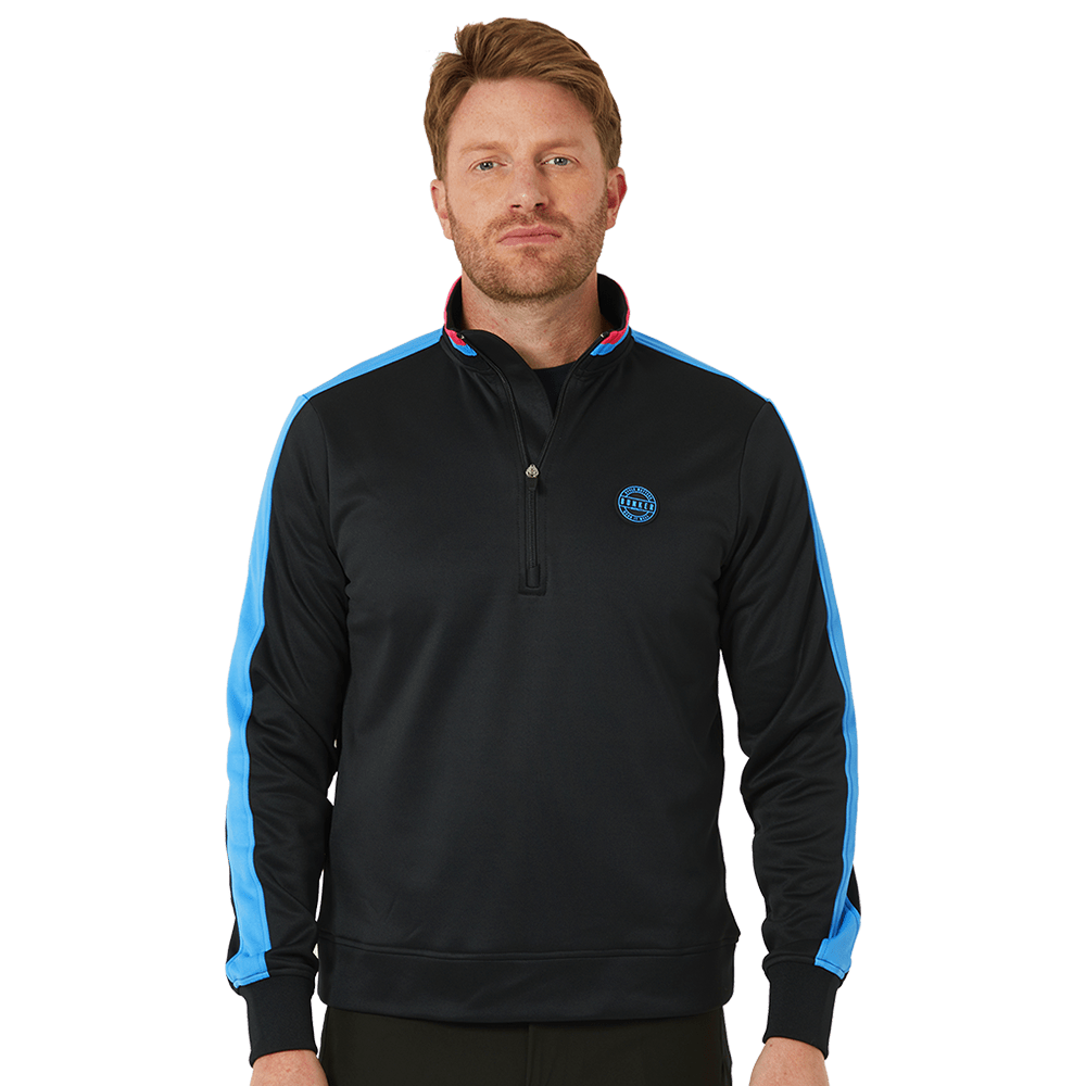 Tri Colour Quarter Zip with Stripe Black
