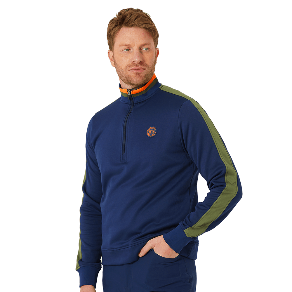 Tri Colour Quarter Zip with Stripe Navy
