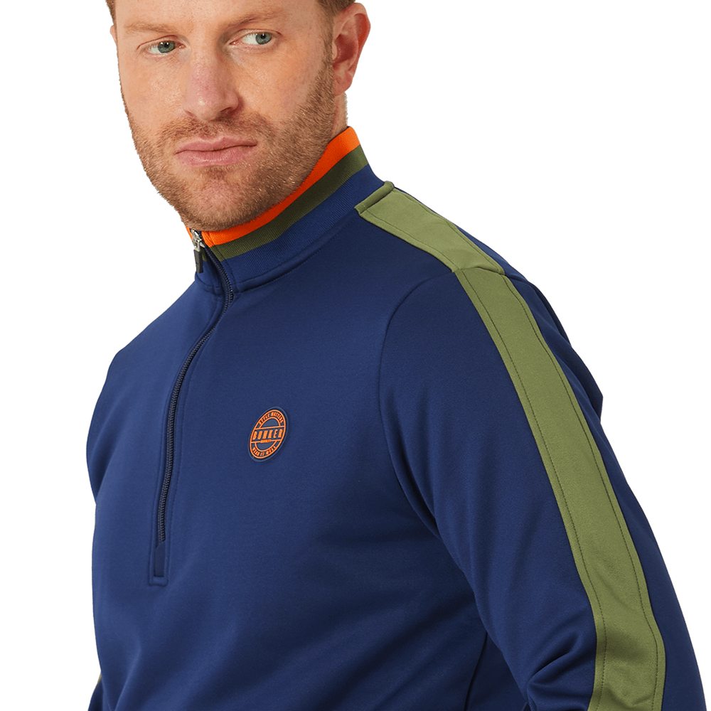 Tri Colour Quarter Zip with Stripe Navy