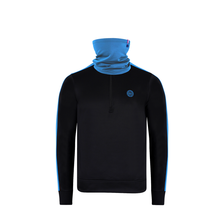 Tri Colour Quarter Zip with Stripe Black