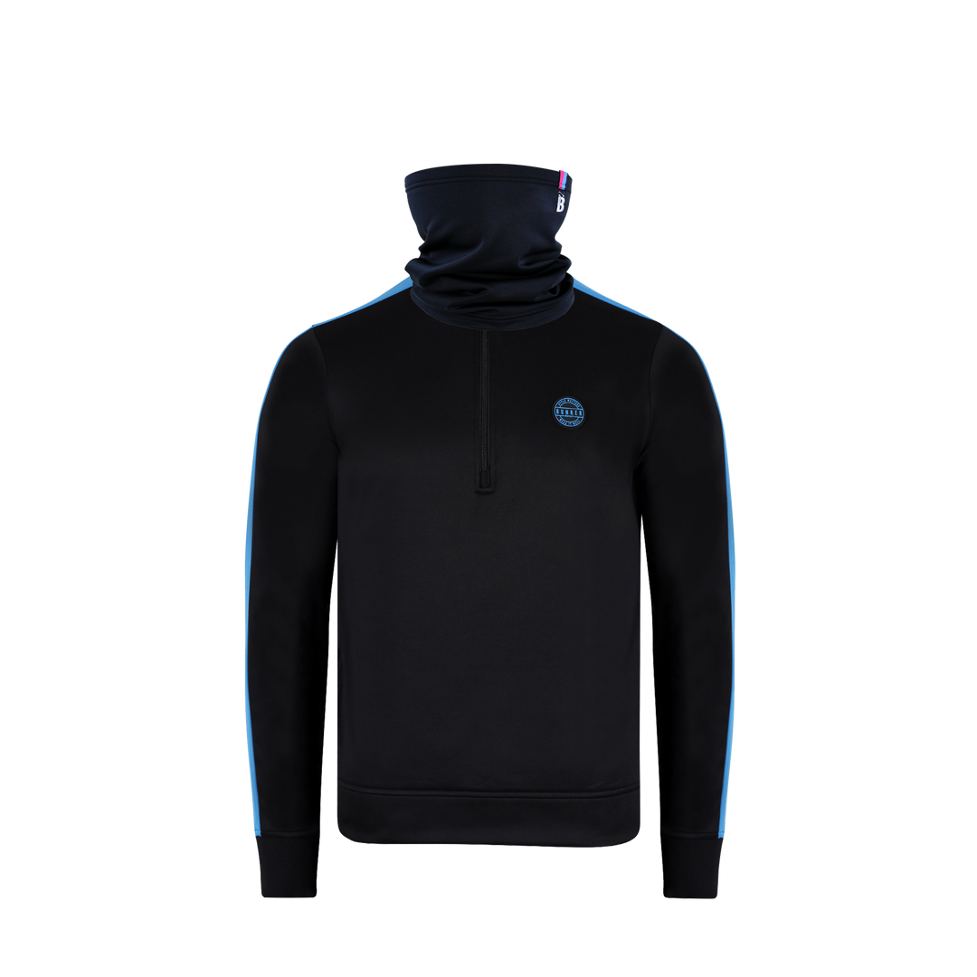 Tri Colour Quarter Zip with Stripe Black