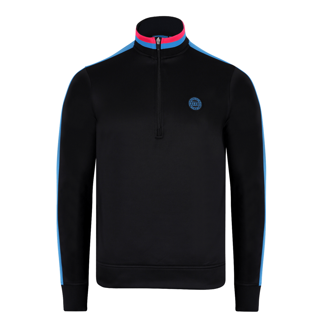 Tri Colour Quarter Zip with Stripe Black