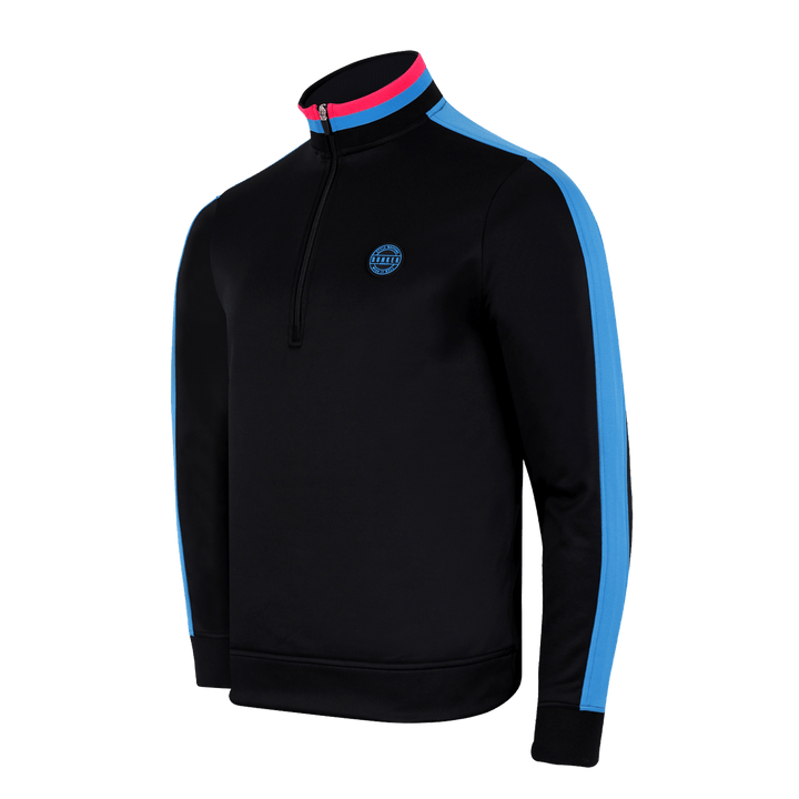 Tri Colour Quarter Zip with Stripe Black