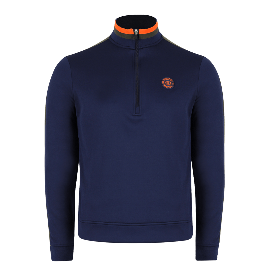 Tri Colour Quarter Zip with Stripe Navy