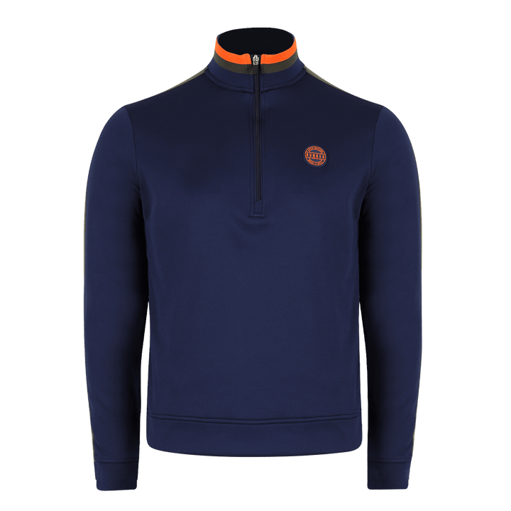 Tri Colour Quarter Zip with Stripe Navy