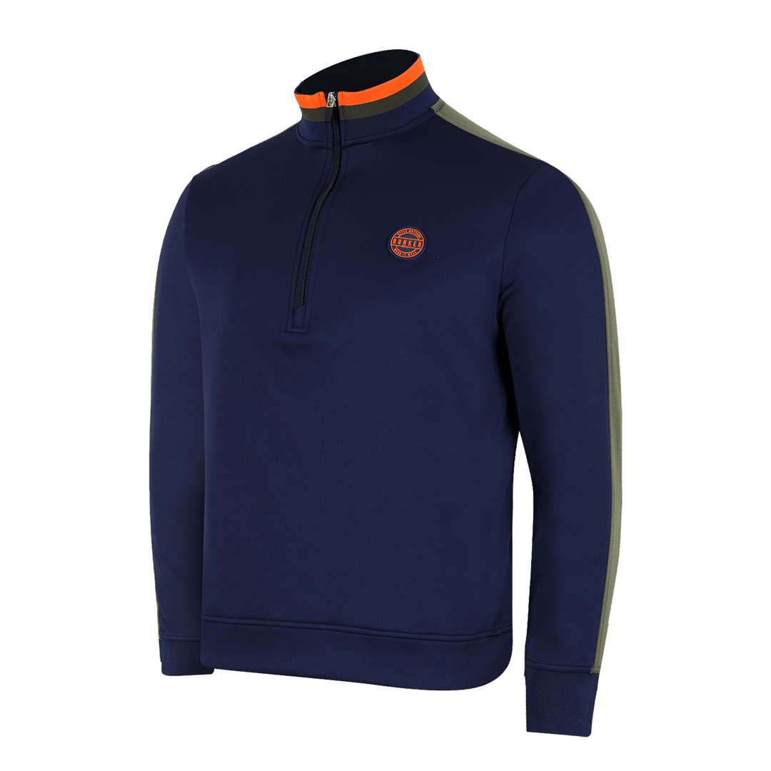 Tri Colour Quarter Zip with Stripe Navy