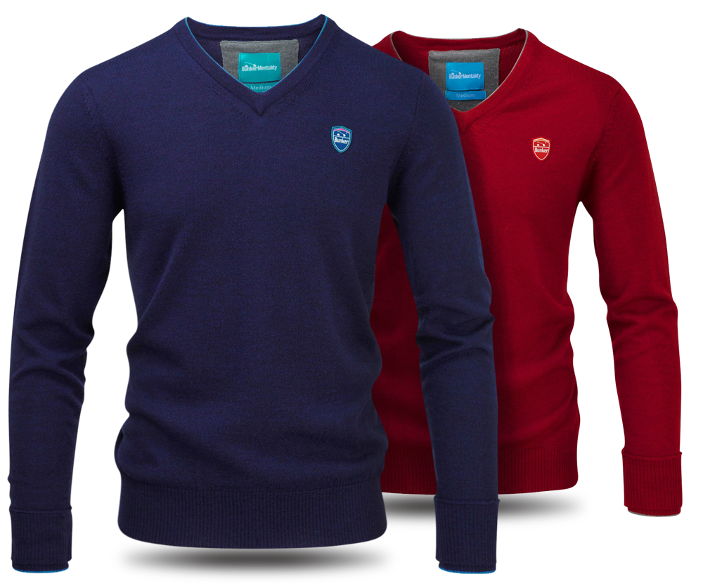 Bunker Mentality Merino Wool Golf Sweaters - Red and Navy