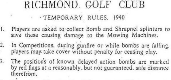 Richmond Golf Club WW1 Golf Rules