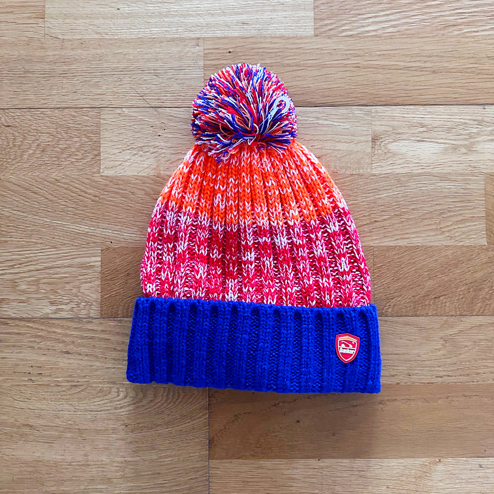 Knitted Stripe Bobble - Orange  / Blue -  one size - (Sample)