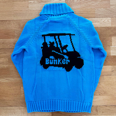 Cotton Heavy Knit Full Zip Cardigan with Jacquard Buggy  - Blue -  XS 38" S 40" chest  - (Sample)