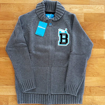 Cotton Heavy Knit Full Zip Cardigan with Jacquard Buggy  - Grey -  S 40" chest  - (Sample)