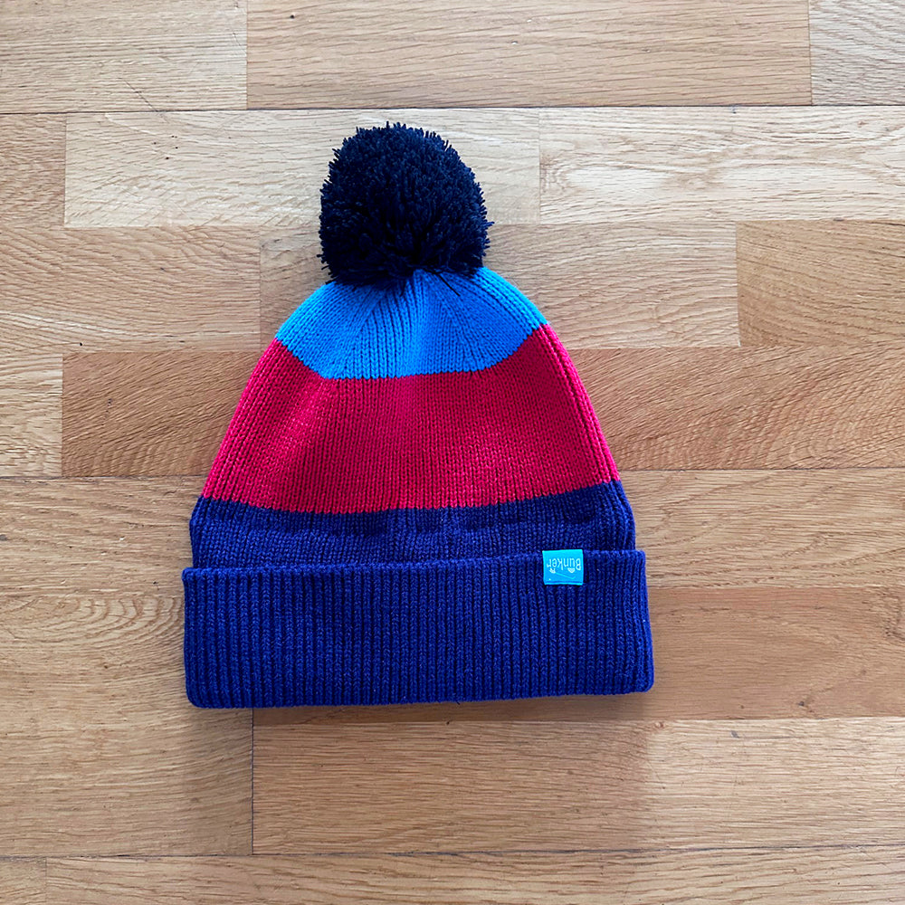 Knitted Stripe Bobble - Pink  / Blue -  one size - (Sample)