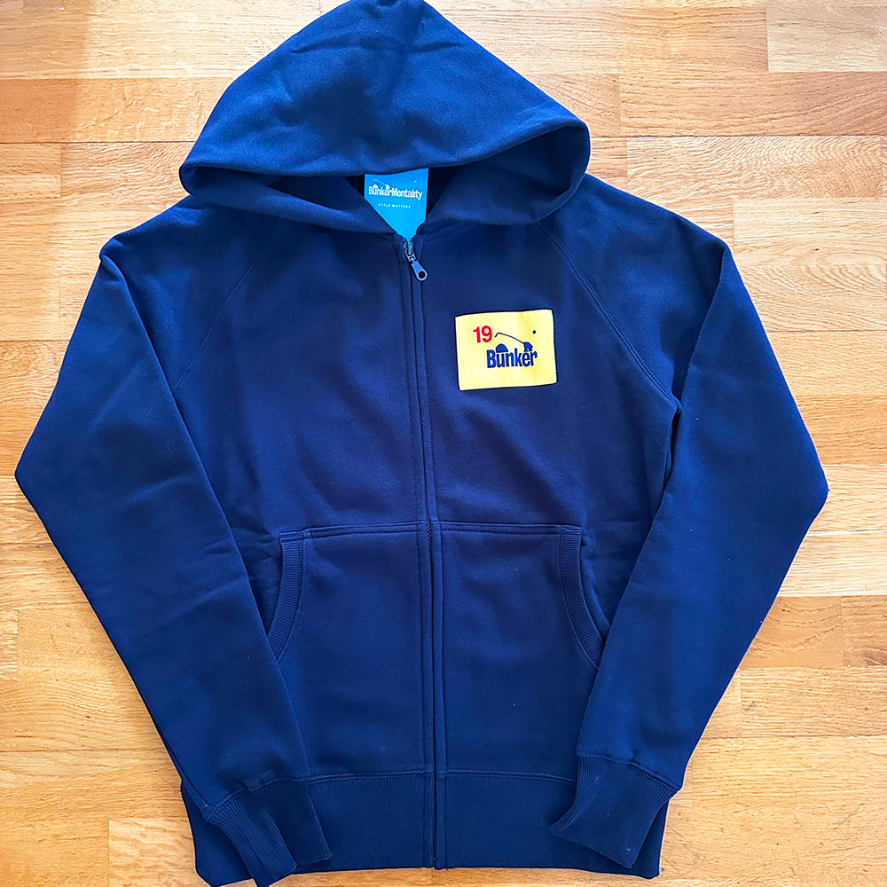 Full Zip Hoodie with Sewn on Flag 100% Organic cotton Navy  - Small (sample)