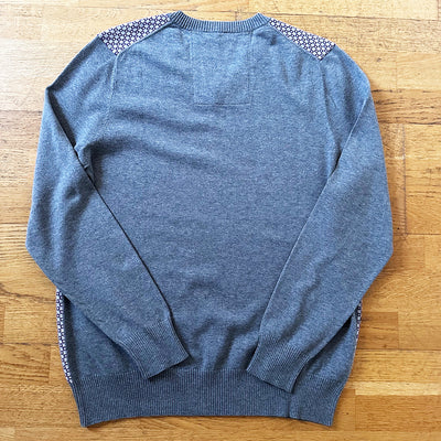 Cotton V Neck Jacquard Jumper - Dark Grey - M (Sample)