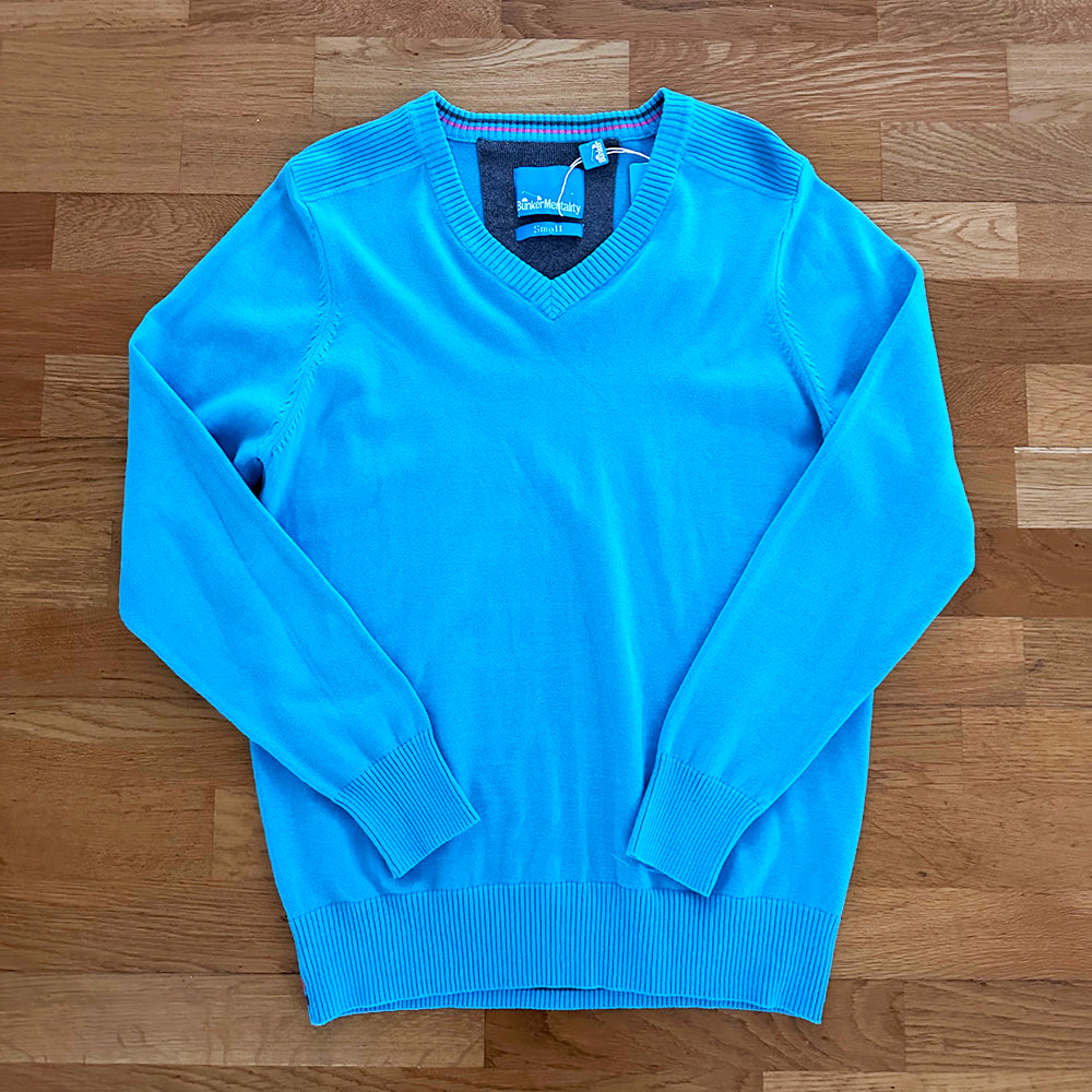 Cotton V Neck Jumper - Blue - S (sample)