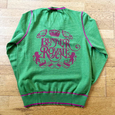 Merino V Neck Jumper with Back Print -Green - medium (sample)