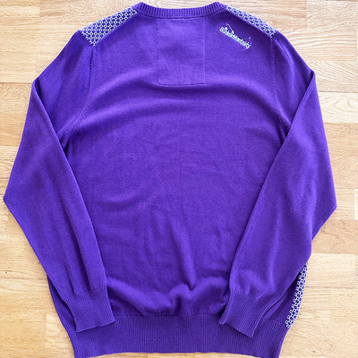 Cotton V Neck Jacquard Jumper - Purple - M (Sample)