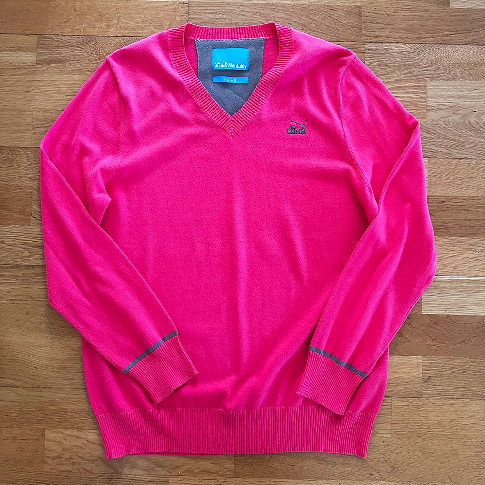 Cotton V Neck Logo Jumper - PInk - S (Sample)