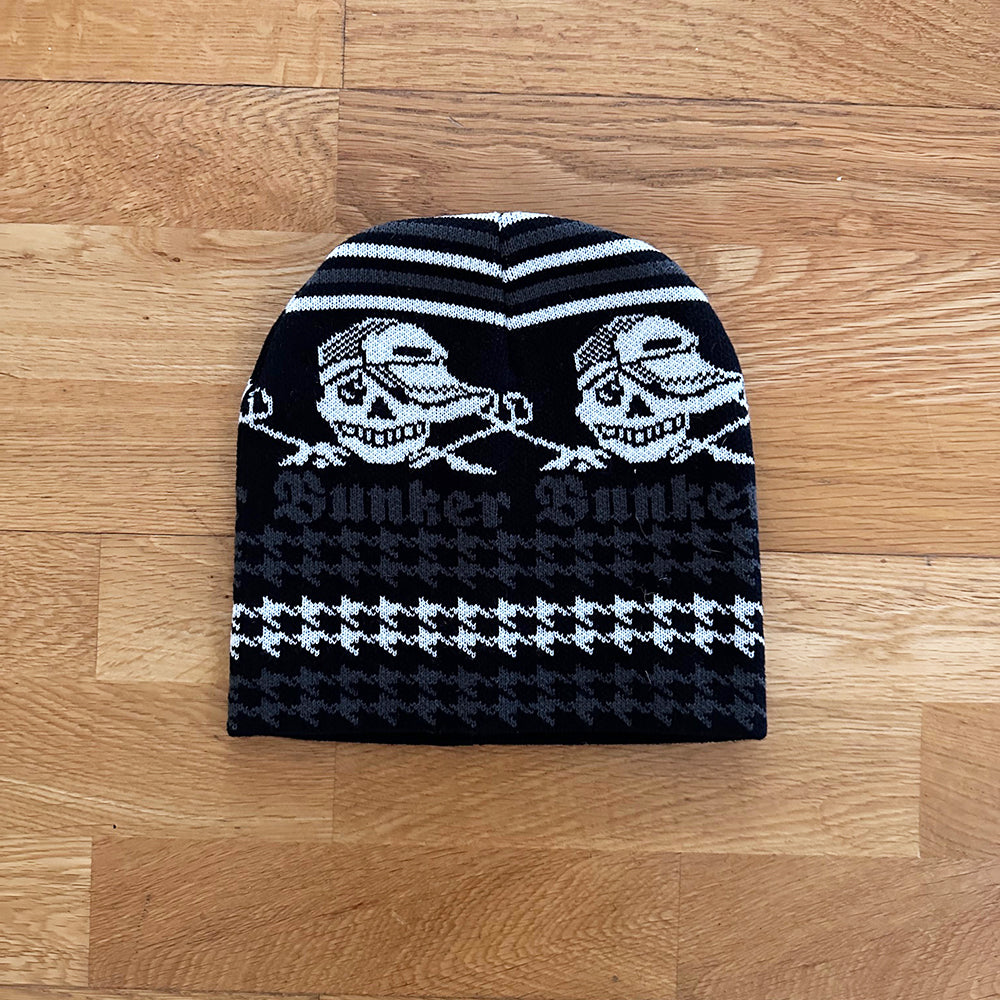 Bunker Logo Skull Beanie  - Black/Grey - (Sample)