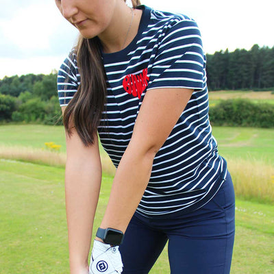 Bunker Woman Flock Heart Stripe Tee - Navy and White