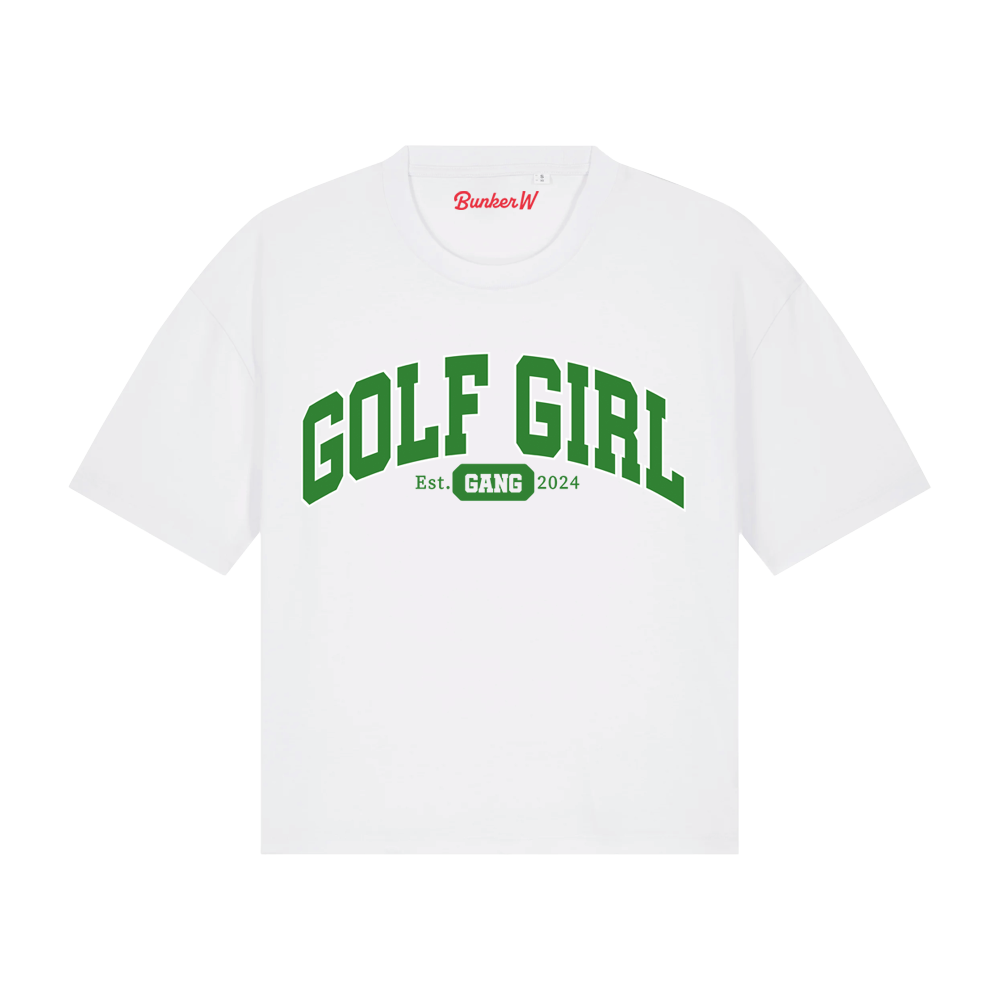 Bunker Woman Varsity Golf Girl T Shirt White