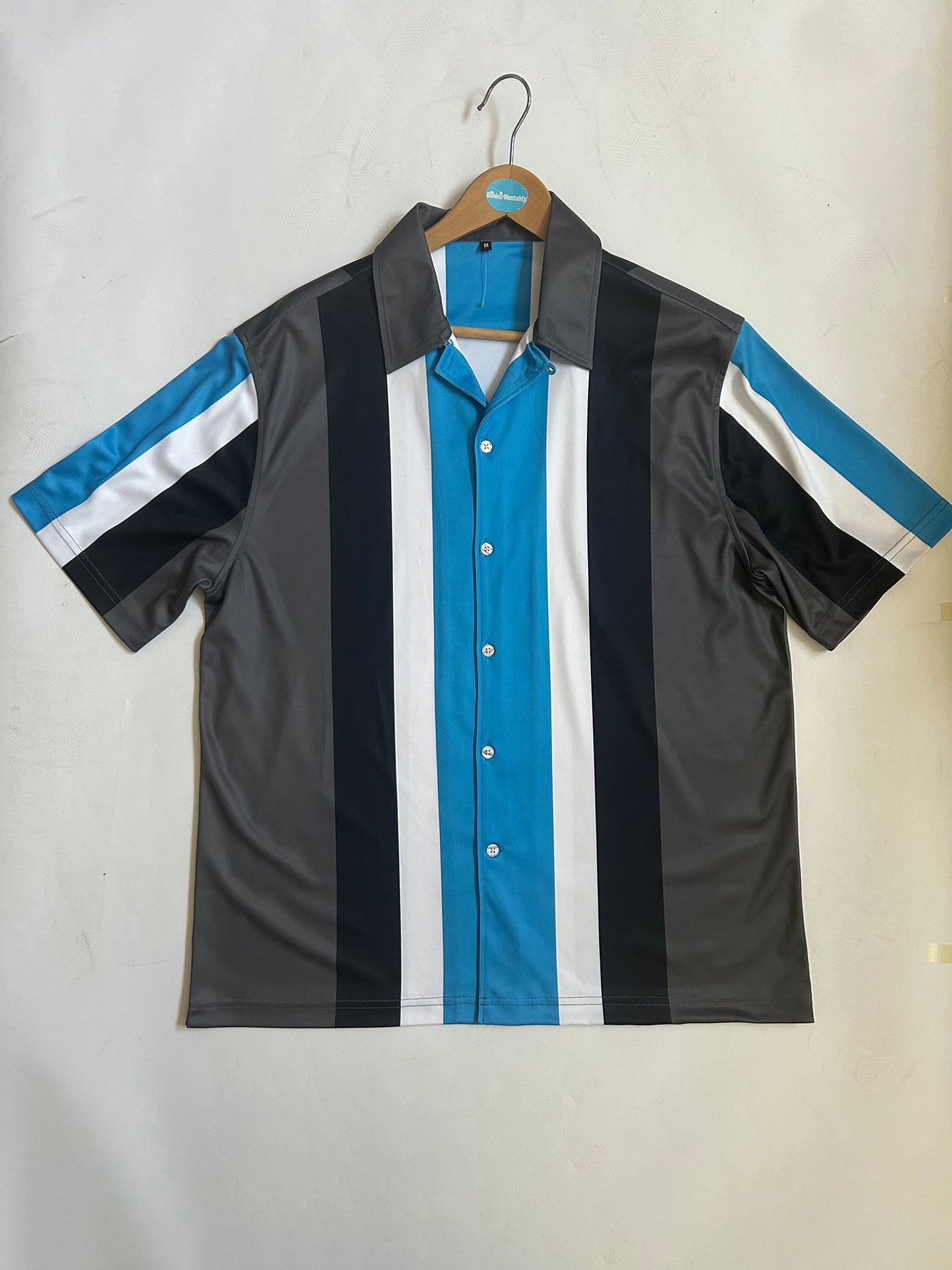 CMAX Vertical Stripe Button Through Shirt - Grey - Medium (sample)