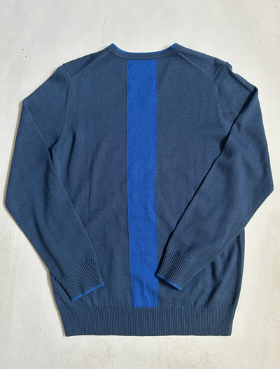 Merino Wool V Neck Jumper  - Blue - Multiple Sizes (Sample)