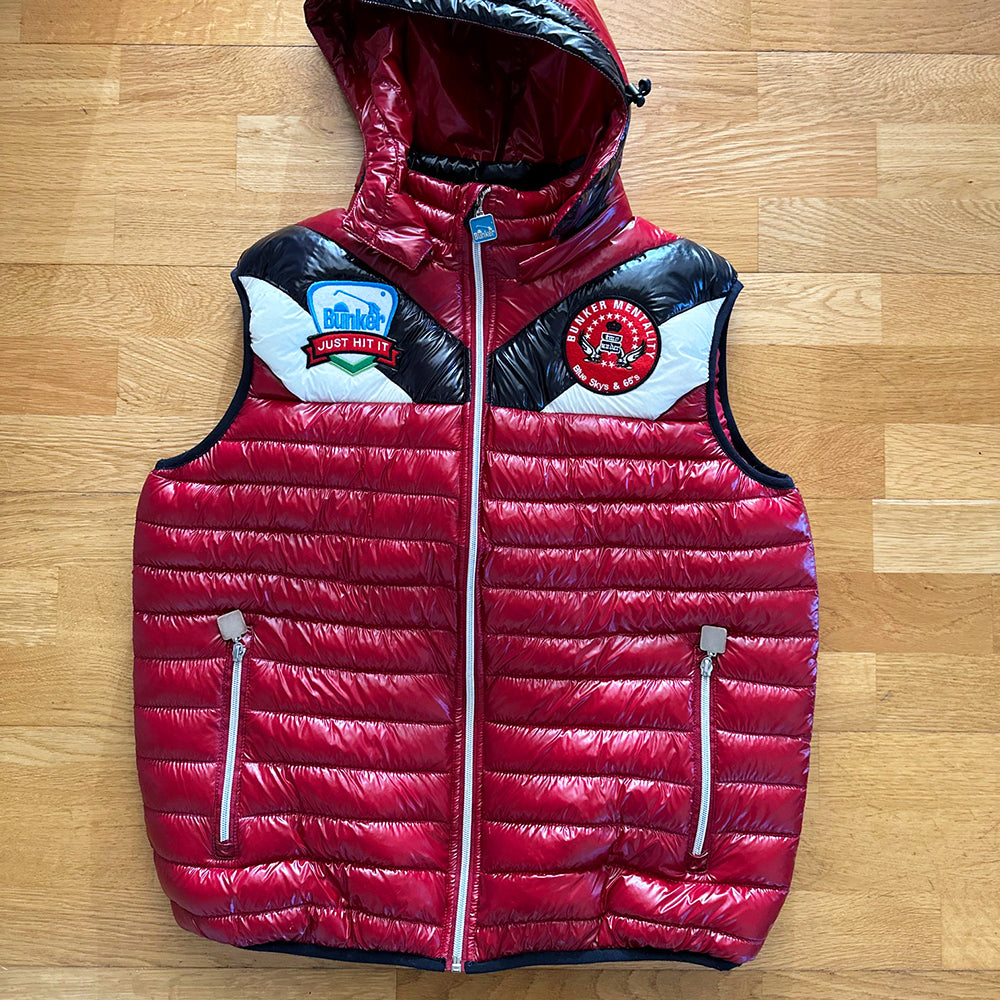 Puffer Gilet with removable Hood - Red - M & XS (Sample)