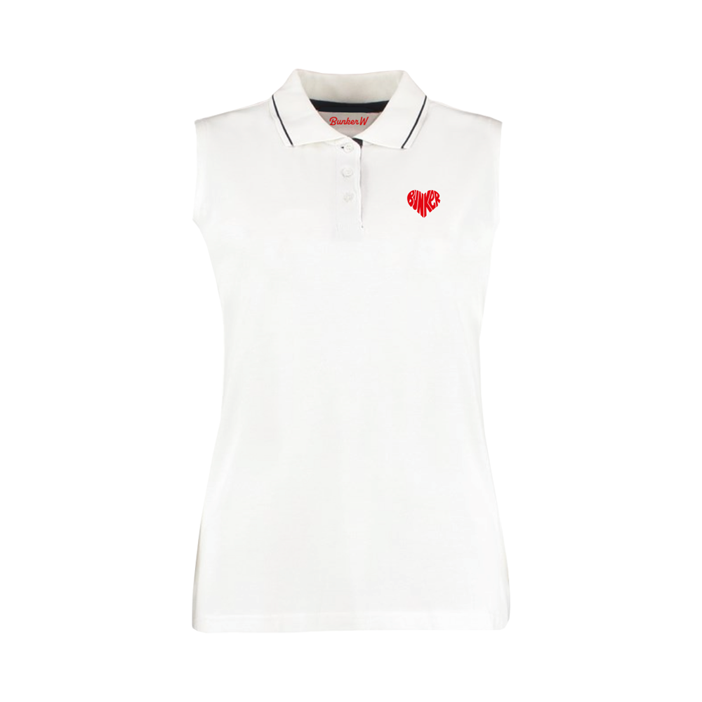 Embroidered Heart Sleeveless Polo White