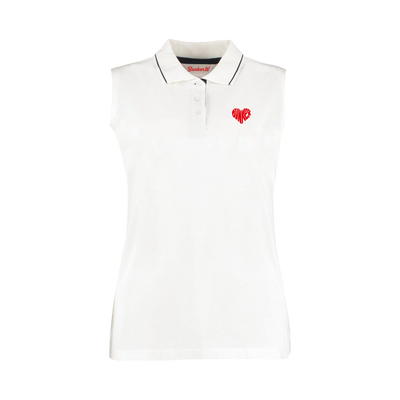 Embroidered Heart Sleeveless Polo White