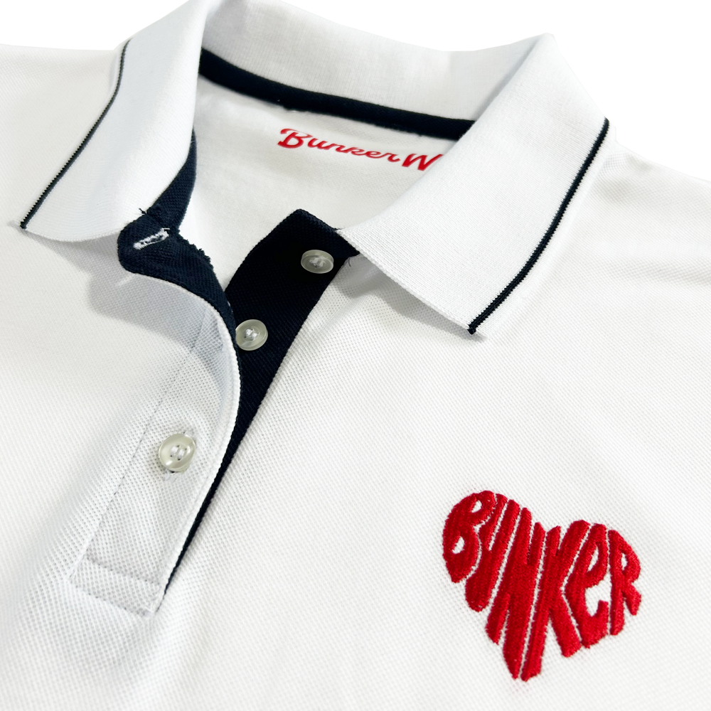 Embroidered Heart Sleeveless Polo White