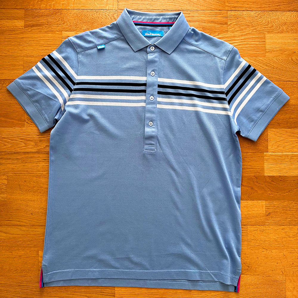 Mercerised Cotton Pique Stripe Polo Shirt - Pale Blue - Medium (sample)