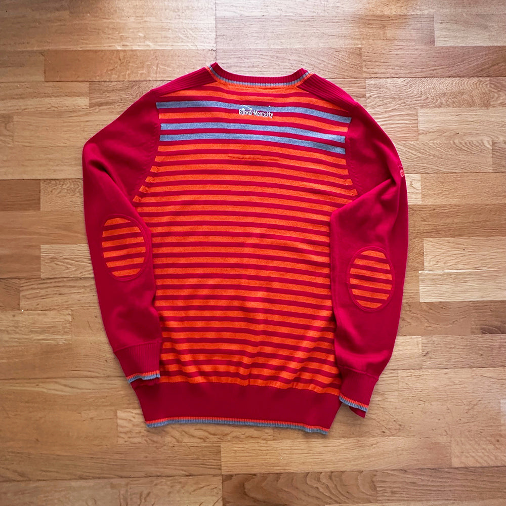 Merino Wool V Neck with Crest & Stripe Back- Red - M (Sample)