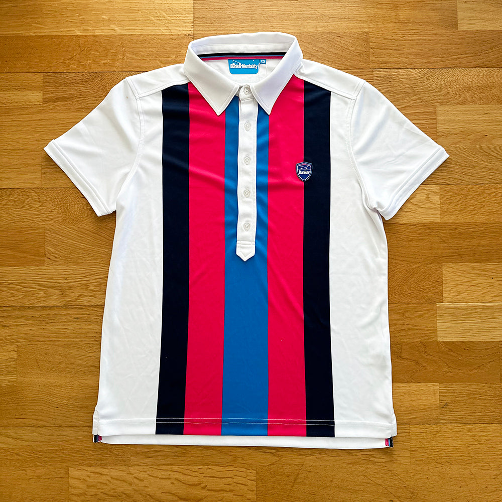 CMAX Vertical stripe Polyester Polo Shirt -White  - XS X-Small (sample)