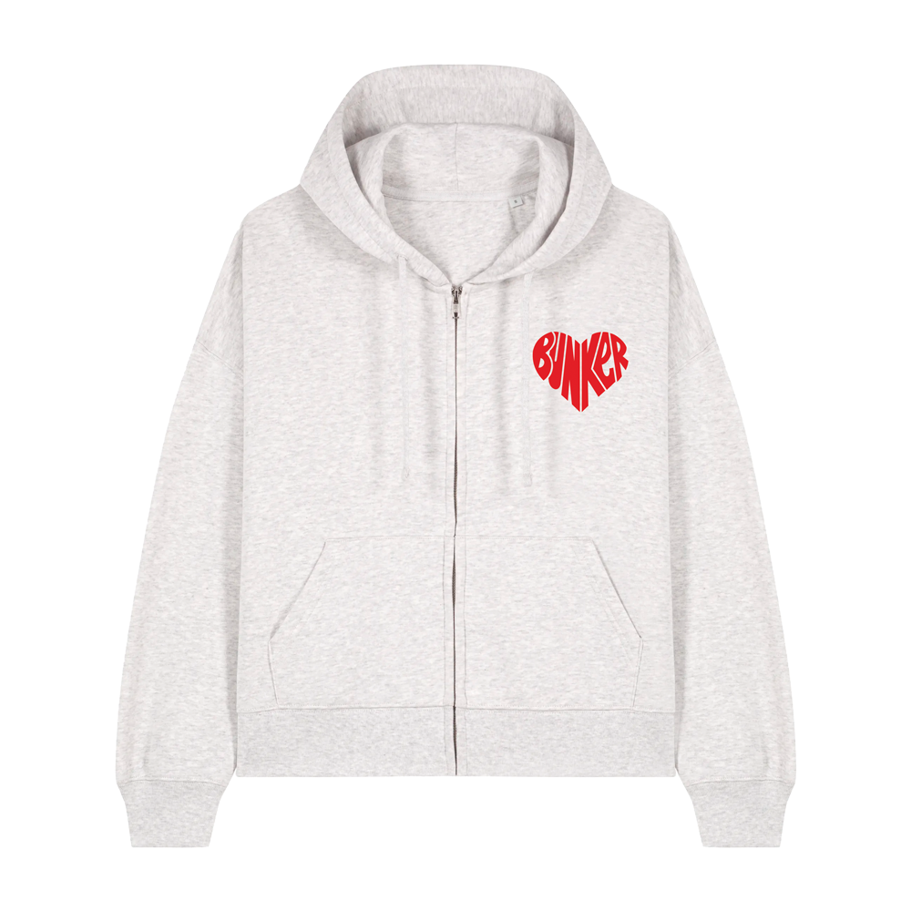 Bunker Woman Heart Zip Through Hoodie Grey Marl