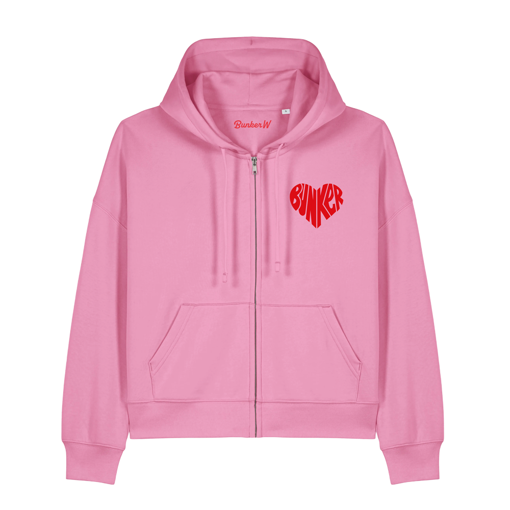 Bunker Woman Heart Zip Through Hoodie Pink