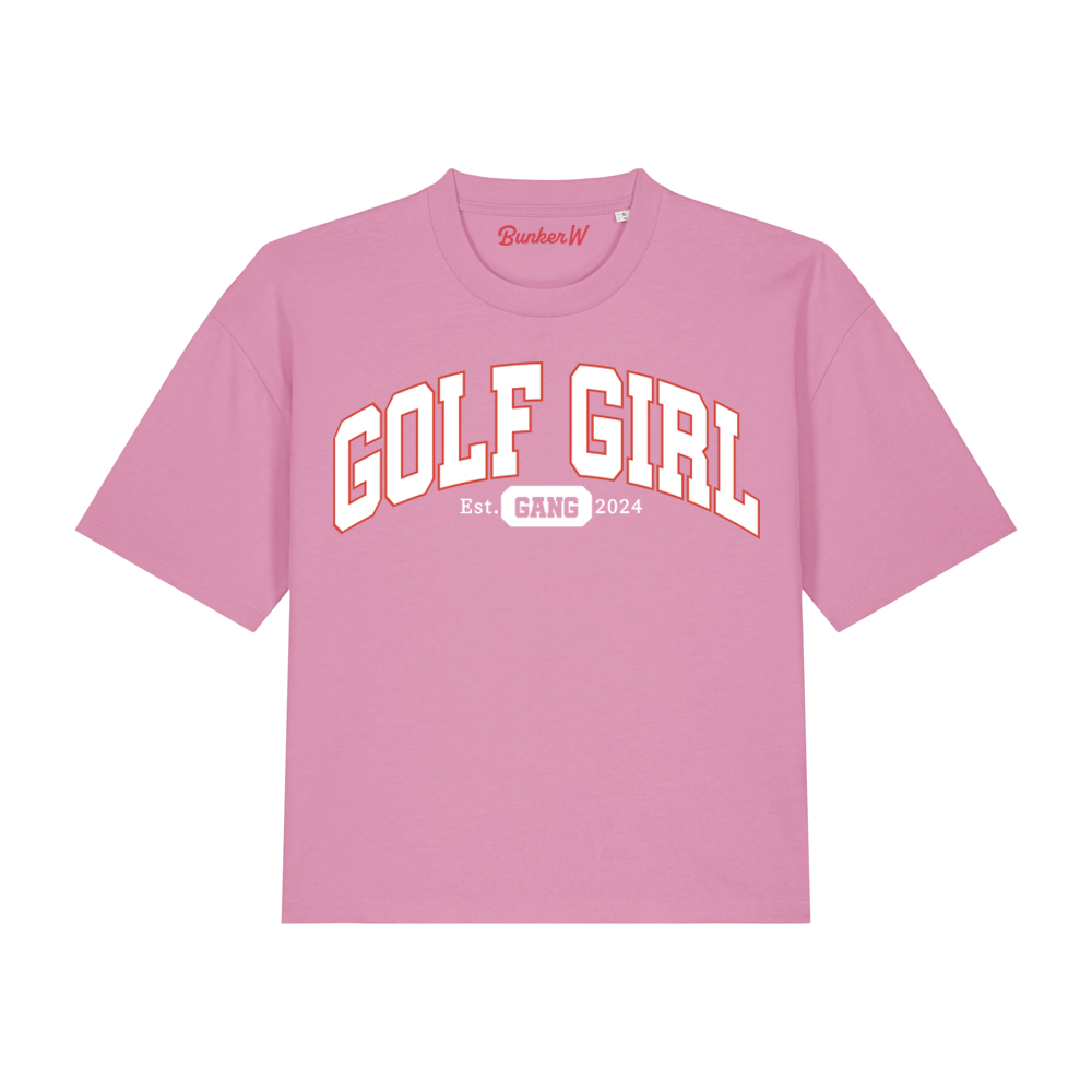 Bunker Woman Varsity Golf Girl T Shirt Pink