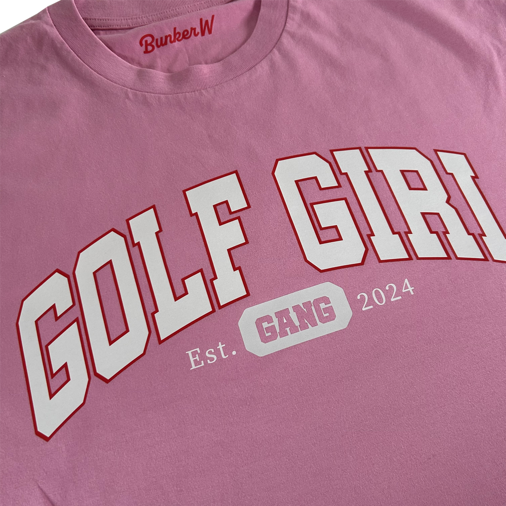 Bunker Woman Varsity Golf Girl T Shirt Pink