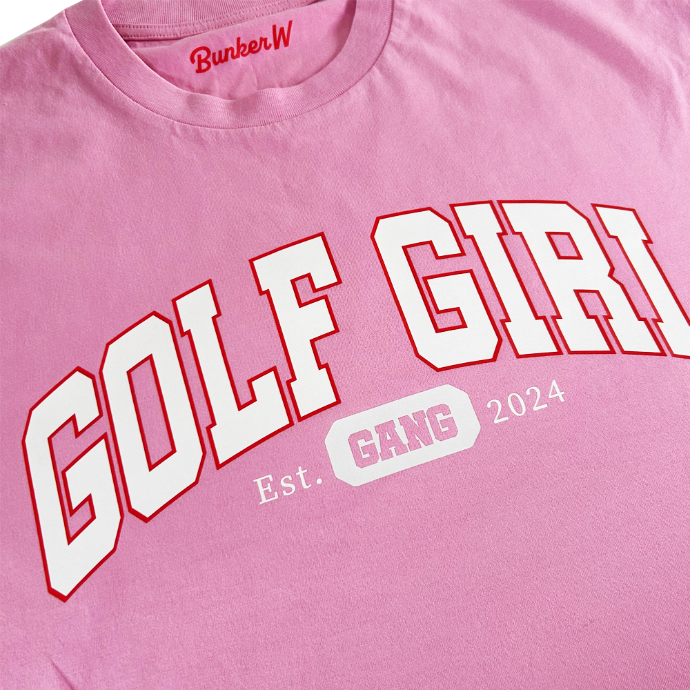 Bunker Woman Varsity Golf Girl T Shirt Pink