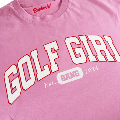 Bunker Woman Varsity Golf Girl T Shirt Pink