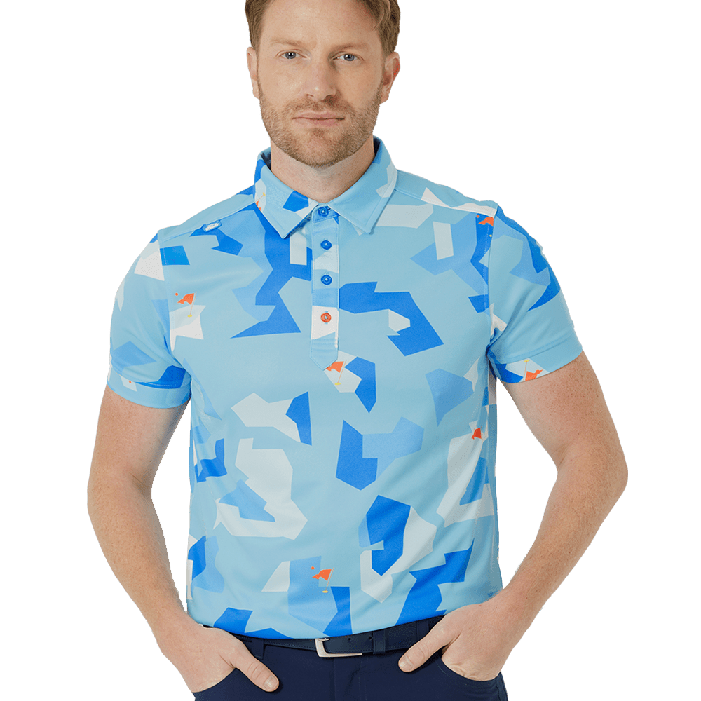 Bunker Mentality Camo Ice Blue Golf Polo Shirt | Golf Polo Shirts & Tops