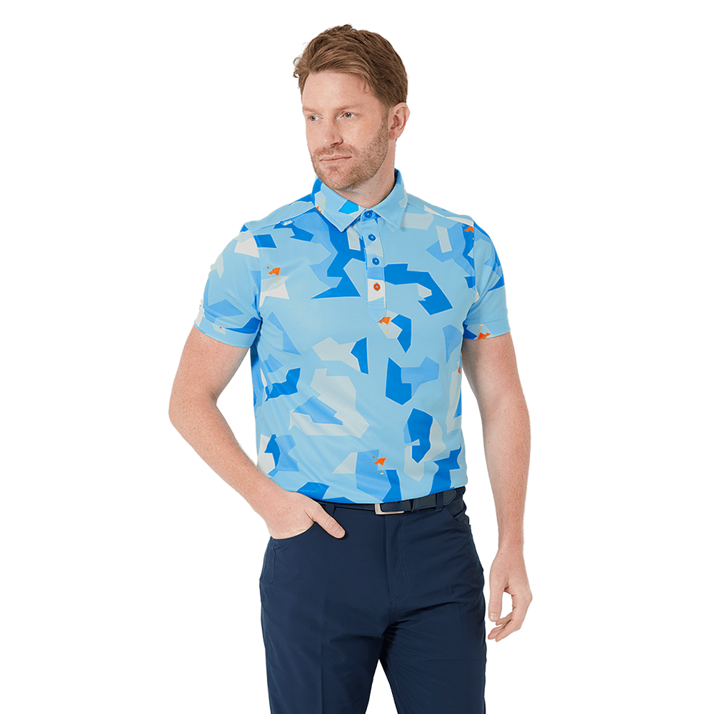 Bunker Mentality Camo Ice Blue Golf Polo Shirt | Golf Polo Shirts & Tops