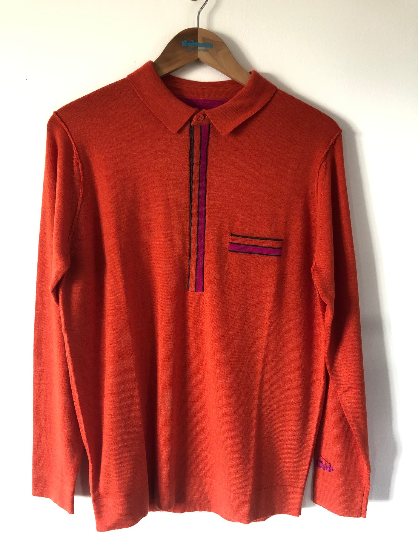 Merino Wool Knitted Polo Long Sleeve (Sample) - Orange  - Multiple Sizes