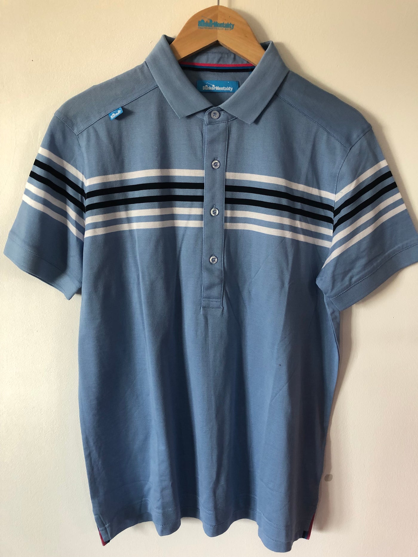 Cotton Racing Stripe Polo Shirt - Sky Blue - Various Sizes (sample)