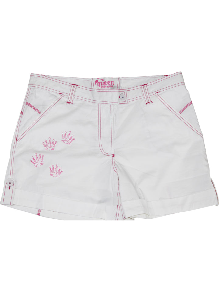 Queen of the Green White Womens Golf Shorts - Front