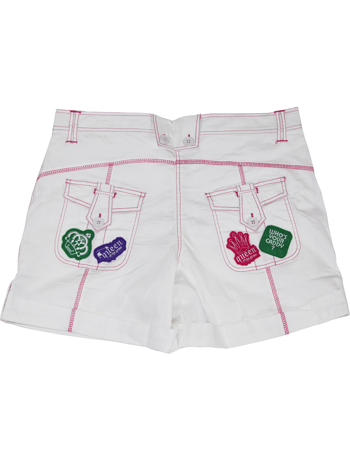 Queen of the Green White Womens Golf Shorts - Back