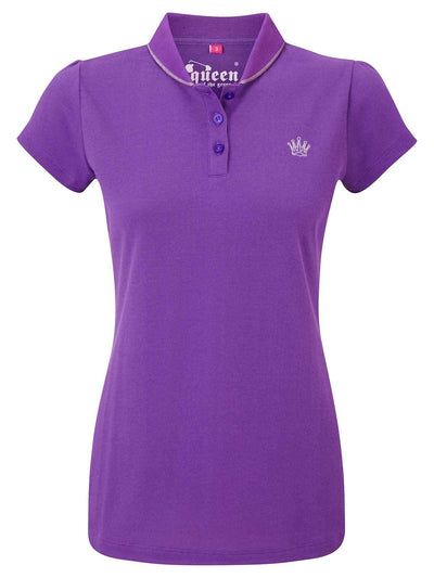 Bunker Mentality Purple Ladies Golf Polo Shirt with small silver embroidered Crown on Chest - Front