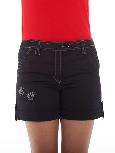 Queen of the Green Black Womens Golf Shorts - Front