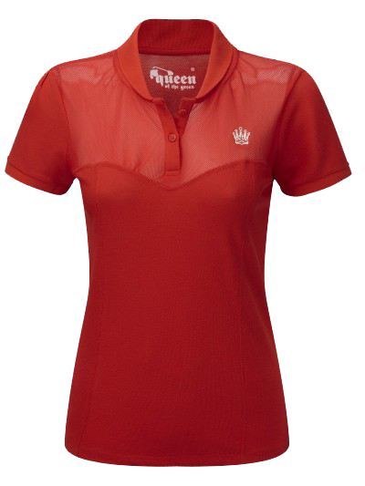 Queen of the Green Red Womens Golf Polo Shirt With Mesh Top Panel